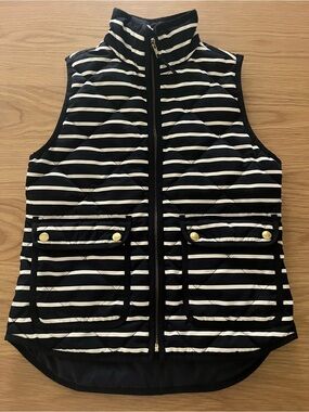 Navy & White Striped Quilted Vest with Gold Snap Accents XXS